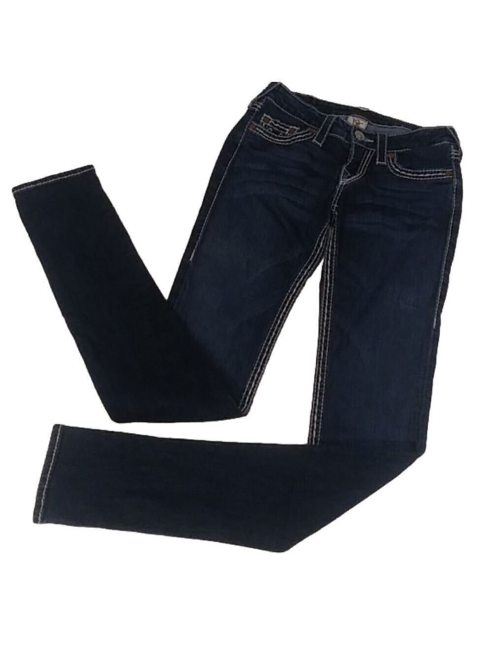 𝅺true Religion Five Pocket  Blue Dark Wash Mid Rise Straight Leg Denim Jeans